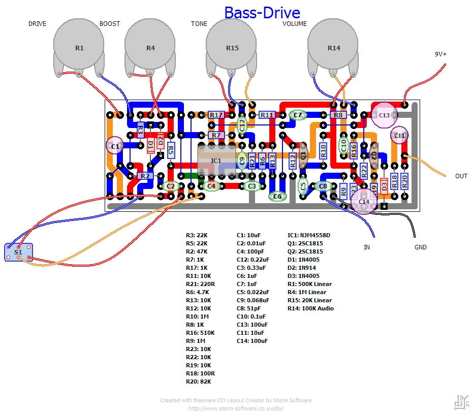 ポットやスイッチたくさんで頭混乱 Bass Drive編 Do It Myself